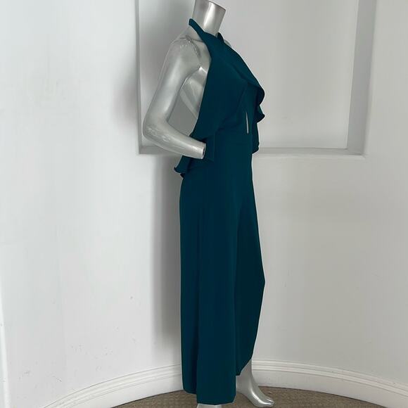 Zara Women Blogger Fave Halter Ruffle Jumpsuit Green  Cropped Legs Size XS NWT - Picture 7 of 15